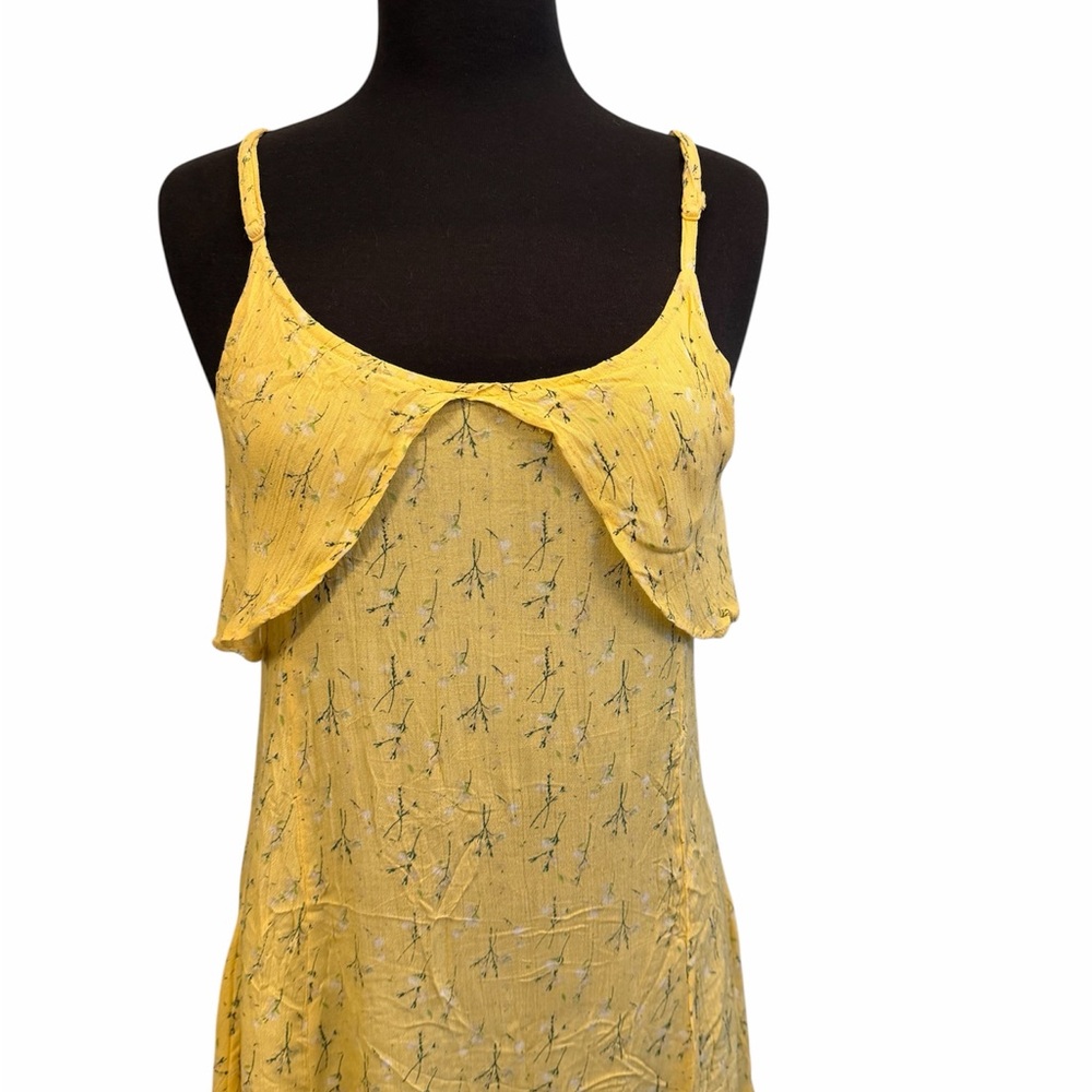 Lagaci Yellow Floral Spaghetti-Strap Overlay Dress